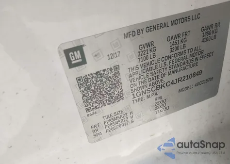 2018 Chevrolet Tahoe Lt из США, поврежденный, VIN 1GNSCBKC4JR210849